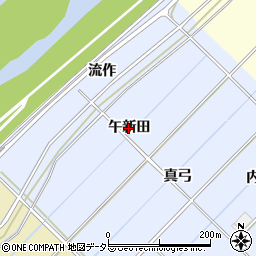 愛知県西尾市小間町（午新田）周辺の地図