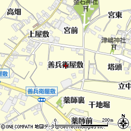 愛知県西尾市上町善兵衛屋敷周辺の地図