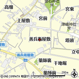 愛知県西尾市上町（善兵衛屋敷）周辺の地図