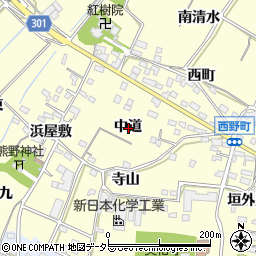 愛知県西尾市上町中道周辺の地図