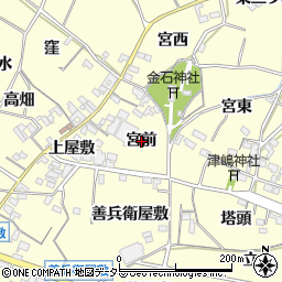 愛知県西尾市上町（宮前）周辺の地図