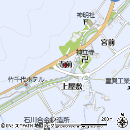 愛知県岡崎市鉢地町（寺前）周辺の地図