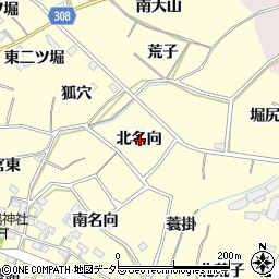 愛知県西尾市上町北名向周辺の地図