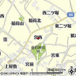 愛知県西尾市上町宮西周辺の地図