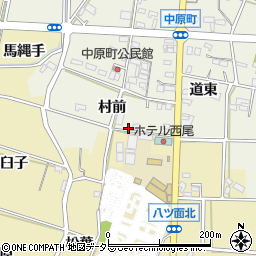 愛知県西尾市中原町村前16-13周辺の地図