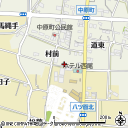 愛知県西尾市中原町村前16-6周辺の地図