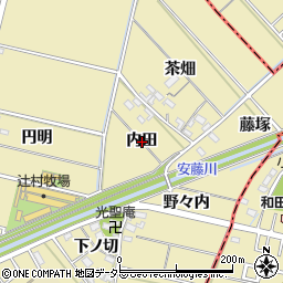 愛知県西尾市米野町内田周辺の地図