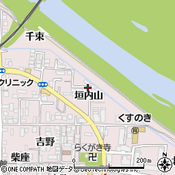 京都府八幡市八幡垣内山周辺の地図