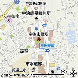 宇治市役所市議会　公明党控室周辺の地図