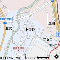 愛知県岡崎市鉢地町下中野周辺の地図