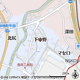 愛知県岡崎市鉢地町（下中野）周辺の地図