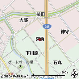 愛知県幸田町（額田郡）大草（宮前）周辺の地図