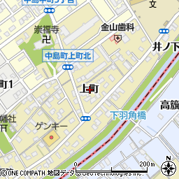 愛知県岡崎市中島町上町周辺の地図