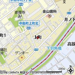 愛知県岡崎市中島町（上町）周辺の地図