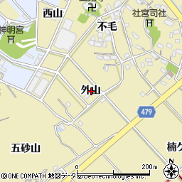 愛知県西尾市東浅井町外山周辺の地図