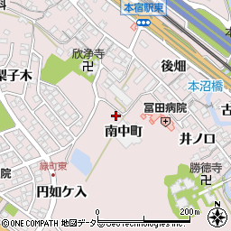 愛知県岡崎市本宿町南中町周辺の地図