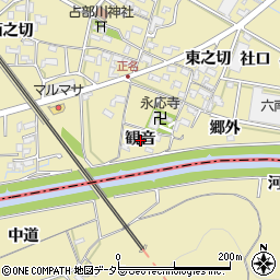 愛知県岡崎市正名町観音周辺の地図