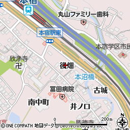 愛知県岡崎市本宿町後畑周辺の地図