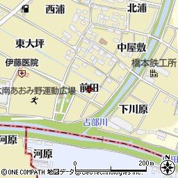 愛知県岡崎市定国町前田周辺の地図