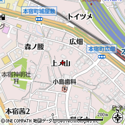 愛知県岡崎市本宿町上ノ山周辺の地図