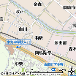 愛知県岡崎市舞木町中柴周辺の地図