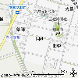 愛知県岡崎市下三ツ木町丁田周辺の地図