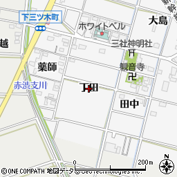 愛知県岡崎市下三ツ木町（丁田）周辺の地図