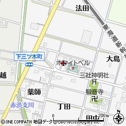 愛知県岡崎市下三ツ木町西ノ宮30周辺の地図