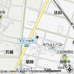 愛知県岡崎市下三ツ木町西ノ宮周辺の地図