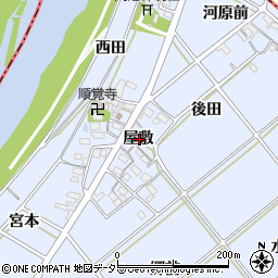 愛知県西尾市高落町屋敷周辺の地図