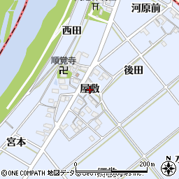 愛知県西尾市高落町（屋敷）周辺の地図