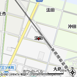 愛知県岡崎市下三ツ木町法田周辺の地図