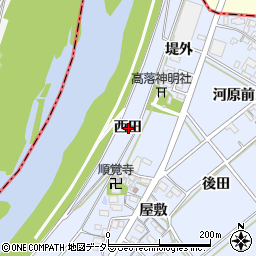 愛知県西尾市高落町西田周辺の地図