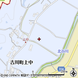 兵庫県三木市吉川町上中周辺の地図