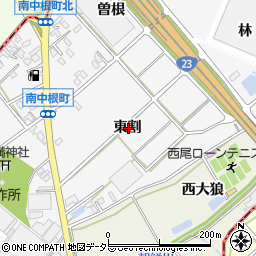 愛知県西尾市南中根町東割周辺の地図