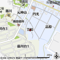 愛知県岡崎市市場町笠松周辺の地図