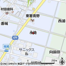 愛知県岡崎市下青野町永池周辺の地図