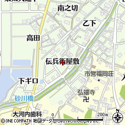 愛知県岡崎市若松町伝兵衛屋敷周辺の地図