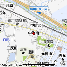 愛知県岡崎市藤川町中町南周辺の地図