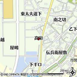 愛知県岡崎市若松町高田周辺の地図