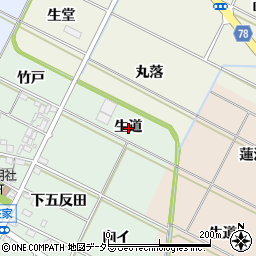愛知県岡崎市在家町生道周辺の地図