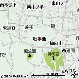 愛知県知多郡阿久比町植大牡手池周辺の地図