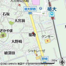 愛知県知多郡阿久比町植大築地周辺の地図
