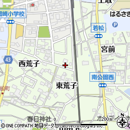 愛知県岡崎市若松町東荒子周辺の地図