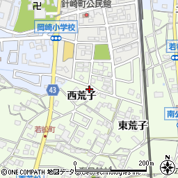 愛知県岡崎市若松町西荒子周辺の地図