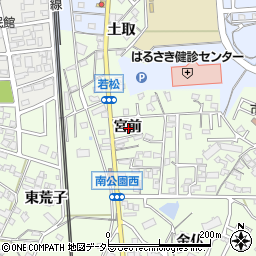 愛知県岡崎市若松町宮前周辺の地図