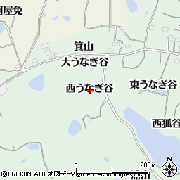 愛知県知多郡阿久比町植大西うなぎ谷周辺の地図