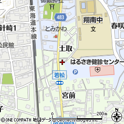 愛知県岡崎市若松町宮前22周辺の地図