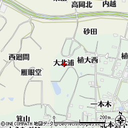 愛知県知多郡阿久比町植大大北浦周辺の地図