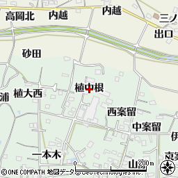愛知県知多郡阿久比町植大植中根周辺の地図